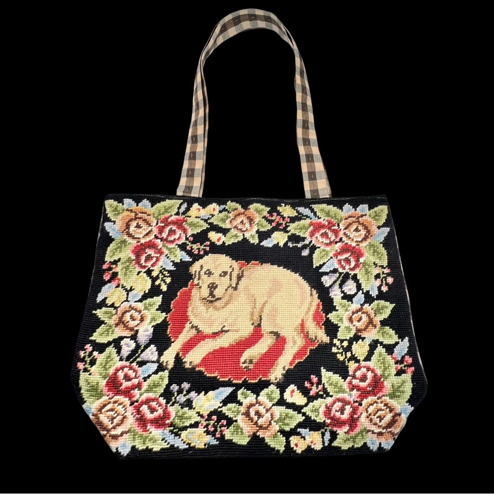 Wool & Cotton Needlepoint Yellow Lab Golden Retriever Handbag Purse